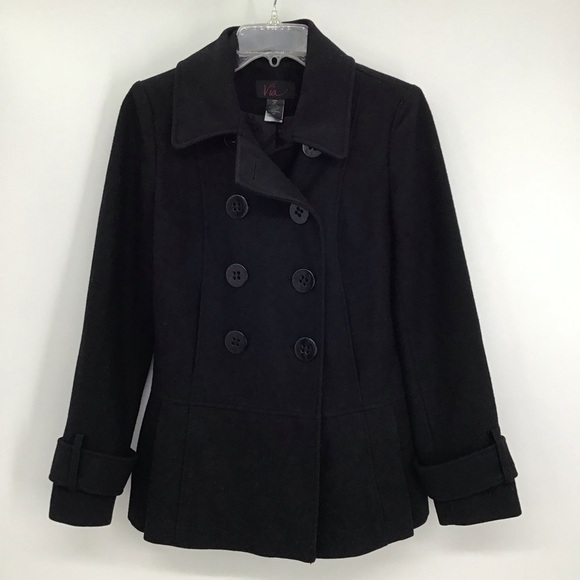 Via by Via Spiga Double Breasted Wool Blend Coat Jacket Career Winter Black  2 - Picture 1 of 7